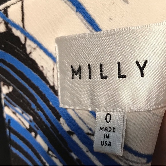 💙🖤NEW! FITTED MINI DRESS-SZ 0 BY MILLY -SACKS 5TH AVE-BLUE BLACK WHITE🖤💙 - Picture 3 of 11